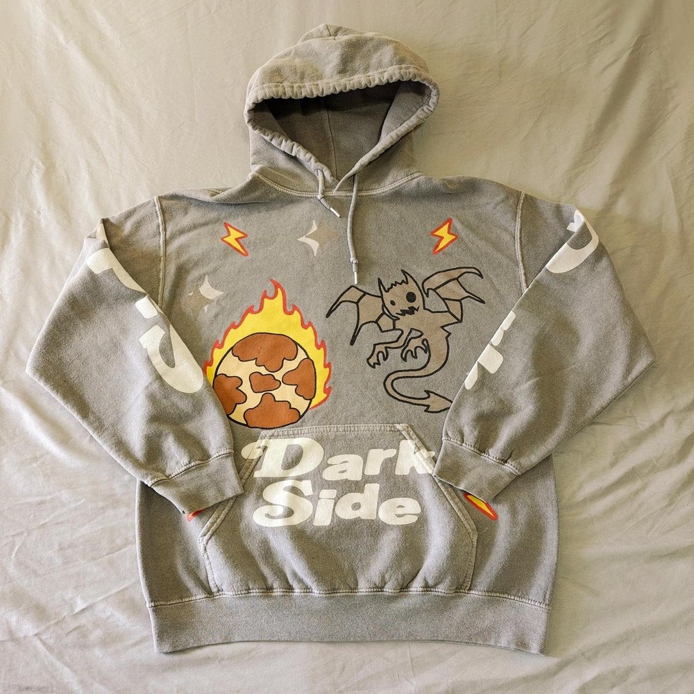 PacSun Dark Side Mineral Wash Graphic Pullover Hoodie Grey Mens Medium